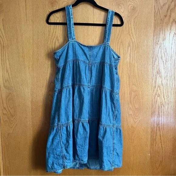 Levi’s Denim Mini Dress Size Large Button Front Tiered Sleeveless Blue - Picture 2 of 13